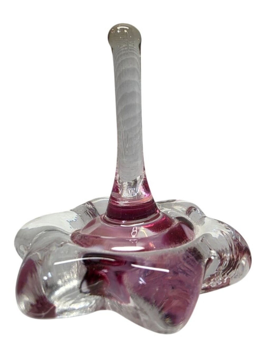 Signed Loretta Eby Art Glass Ring Holder Pink Clear Hand Blown Studio Glass